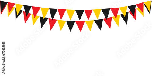 Bunting Hanging Red Black and Yellow Flag Triangles Banner Background. Bunting flags for celebration, party, fair, market, sale, nations. German, Deutschland concepts.