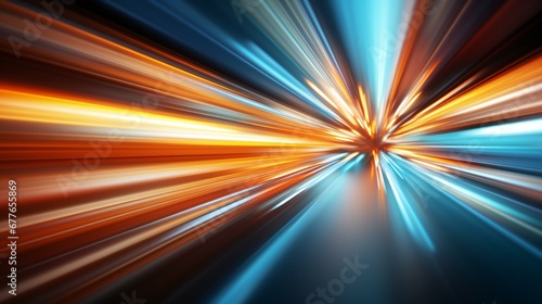 Explosive Hyper speed Light Trails in Vivid Orange and Blue Hues