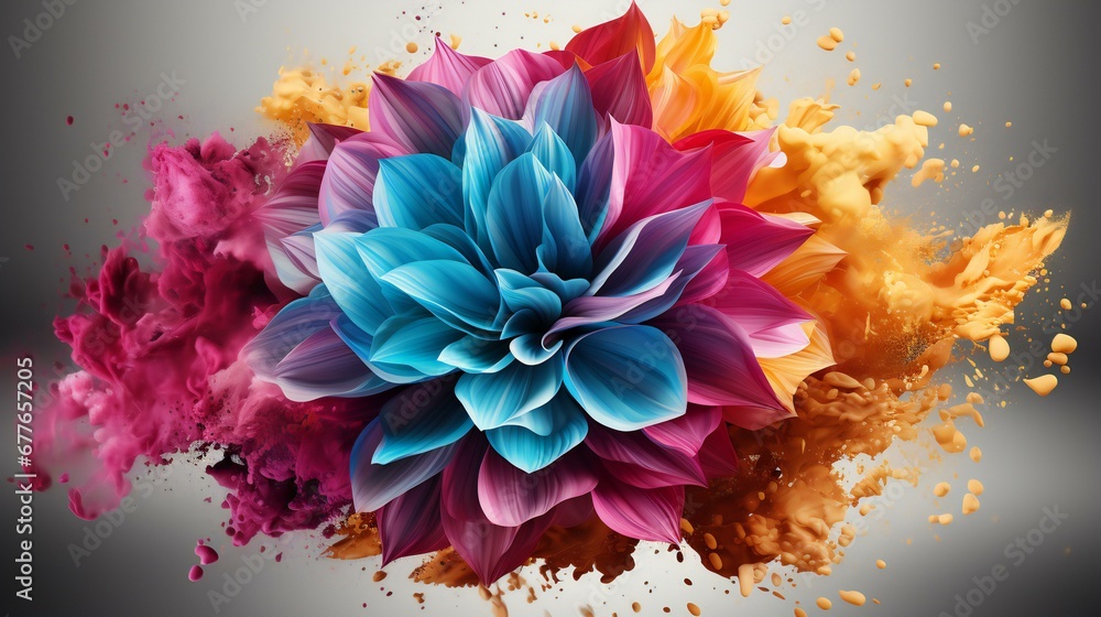 A Burst of Floral Elegance with Vivid Colors Splashing in Dynamic Abstract Expression - obrazy, fototapety, plakaty 