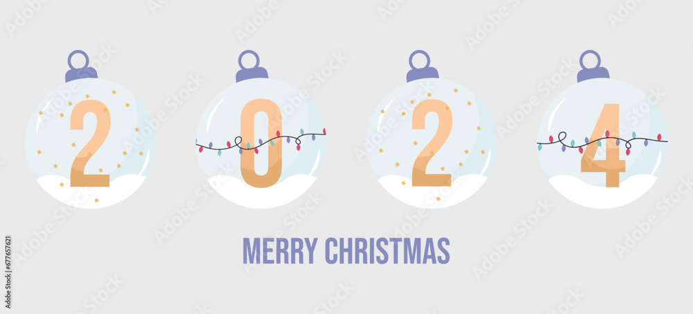 Fototapeta premium Merry Christmas and Happy New Year 2024 Crystal Balls