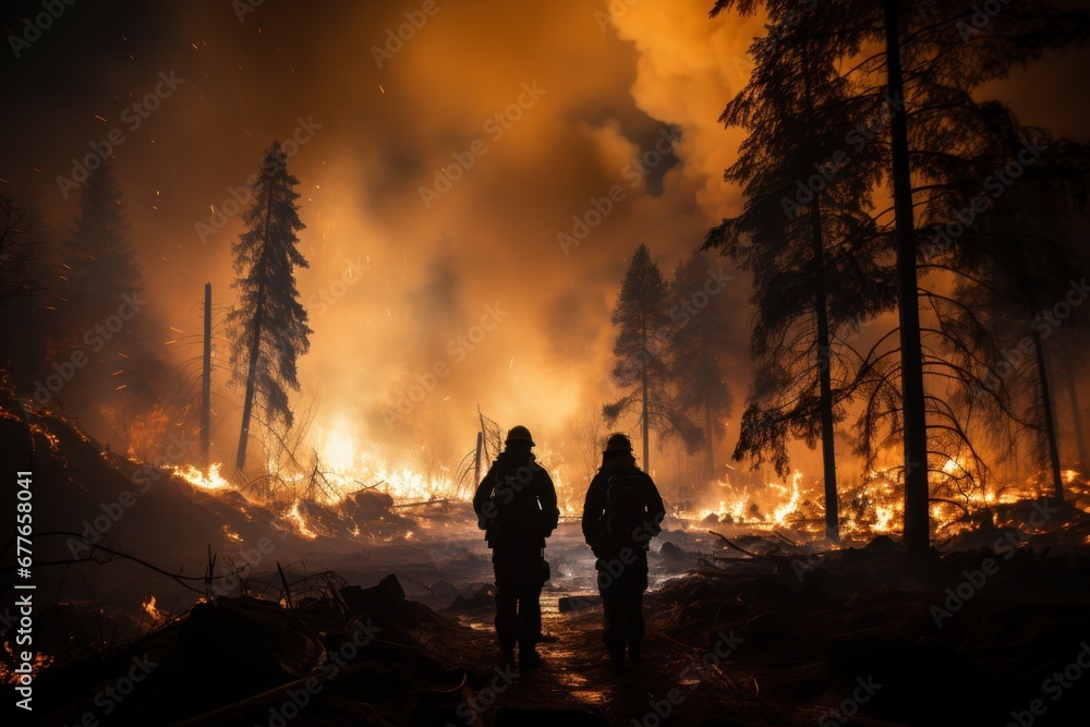 Fototapeta premium rescuers firefighters extinguish a forest fire