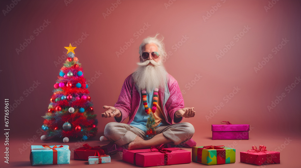 Santa finding some calm before Christmas. Meditation. 