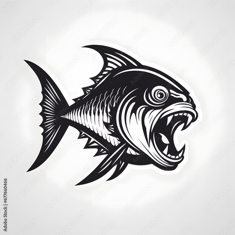 Angry piranha minimalistic black illustration Angry piranha minimalistic black illustration