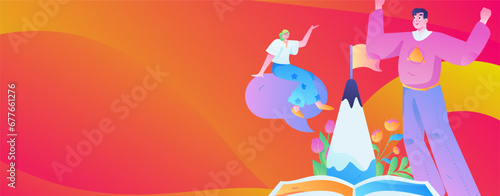 Education learning people flat vector concept hand drawn illustration
