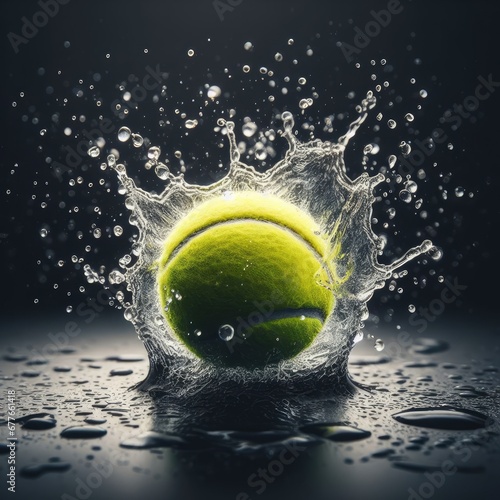 tennis ball on the water splash with simple background © Deanmon
