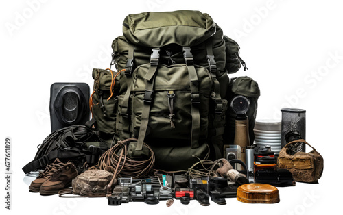 Military Backpack On Isolated Background photo