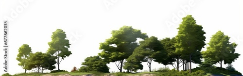 landscape with trees, beautiful small grove isolated on white background banner, Generative AI