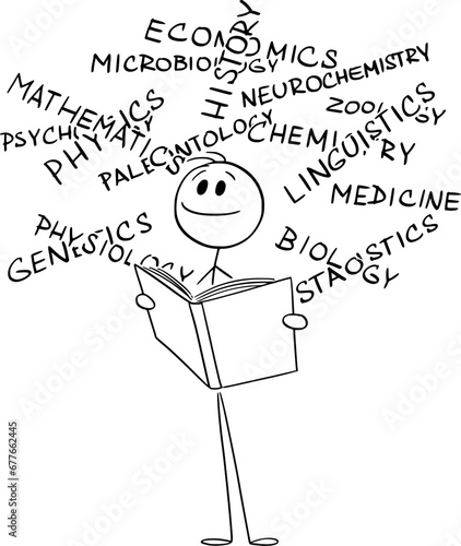 Person Learning STEM or Science, Vector Cartoon Stick Figure Illustration