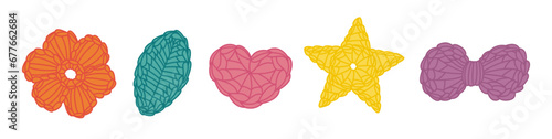 Various crochet shapes set. Crocheting hobby objects. Flat style vector illustration