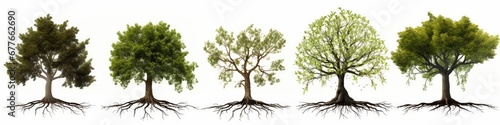 trees with roots isolated on white background, Generative AI