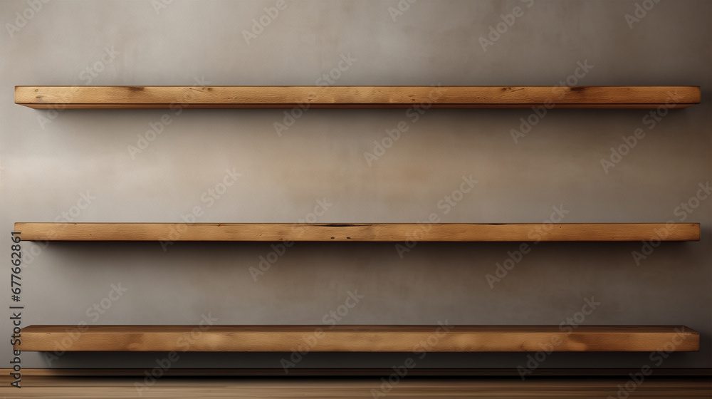 empty wooden shelves front view, simplicity concept, shelf empty wooden shelves front view, simplicity concept, shelf