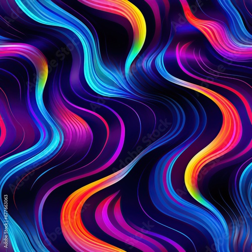 wavy seamless pattern texture with neon gradient multicolored curved waves on bright rainbow background