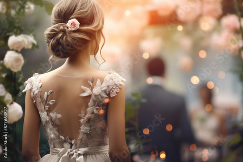 beautiful bride in white wedding dress