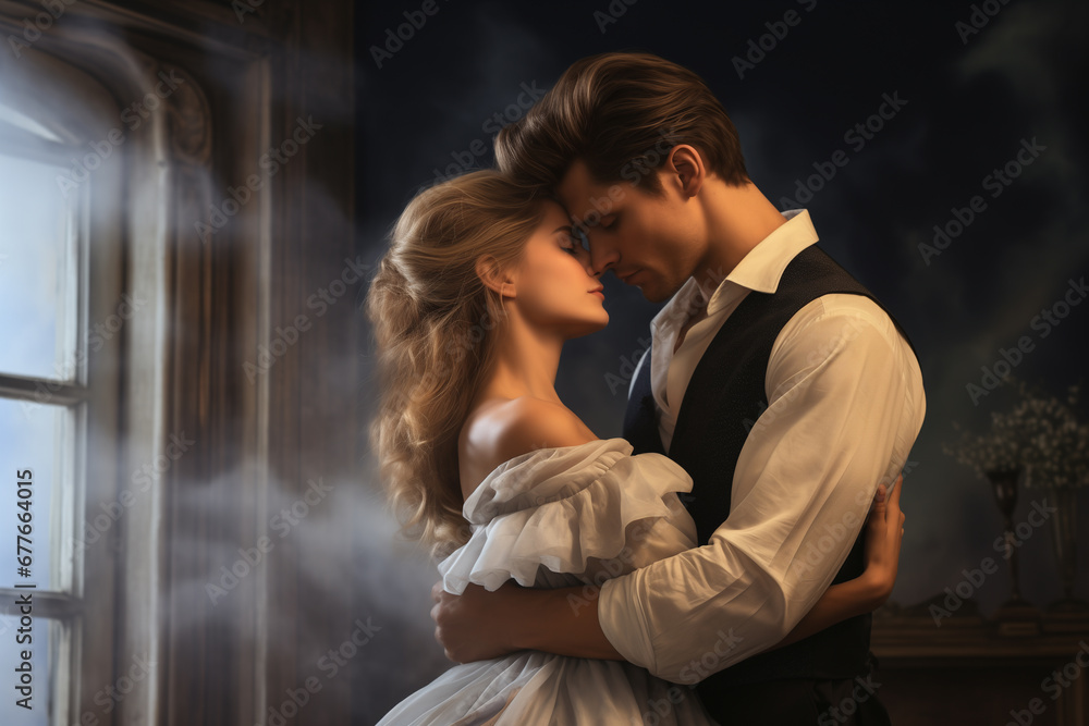 Beautiful Romantic Couple  on Valentine Background Images, Beautiful and romantic love. Generative AI