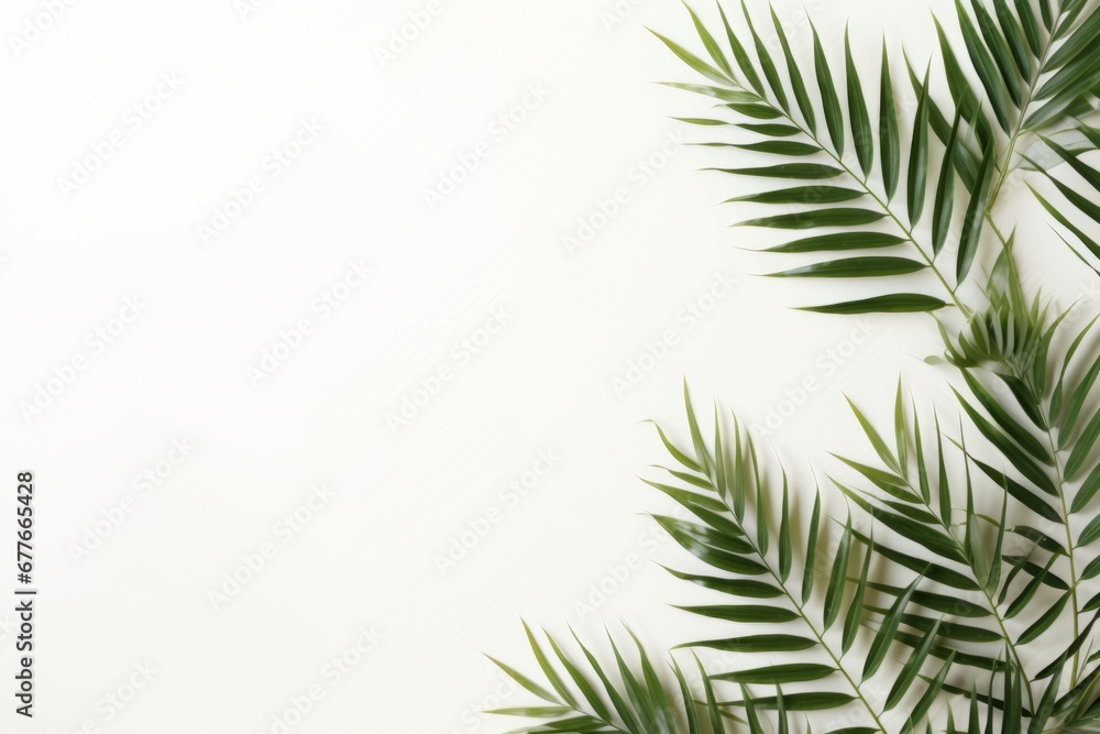 White Elegance A Serene Flat Lay of Isolated Palm Branches