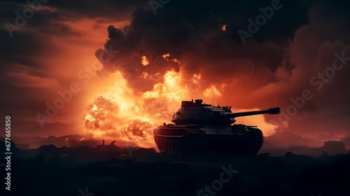 tanks fighting at sunset