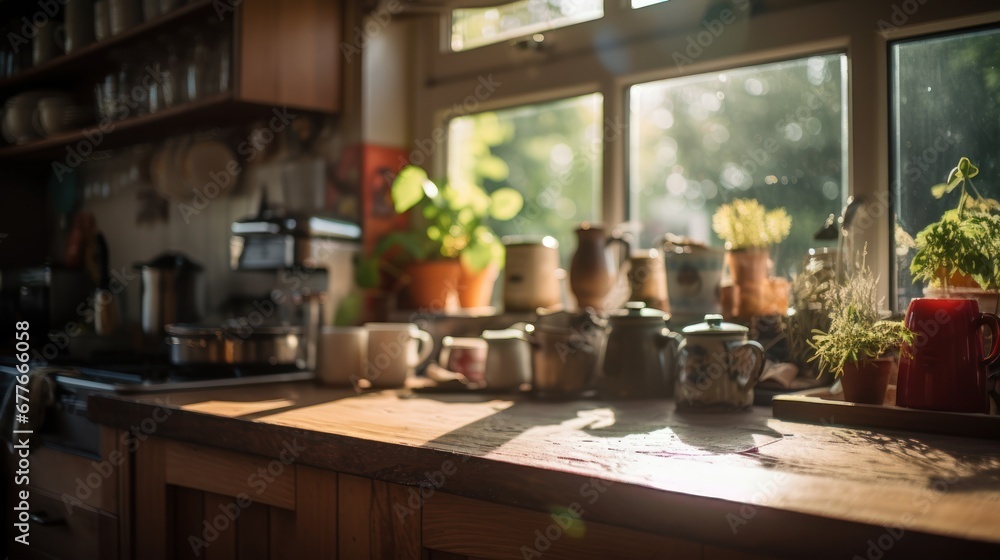 Details in the kitchen in the morning, kitchen and cooking equipment, natural light and shadow.