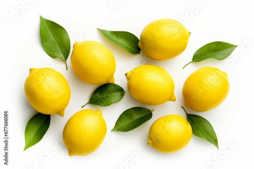 Composition of fresh lemons on a white background