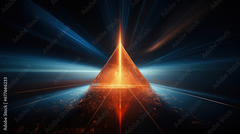 abstract background with red pyramid in space, 3d render illustration.  - obrazy, fototapety, plakaty 