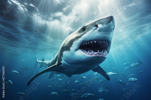 A shark swimming underwater close up © castecodesign