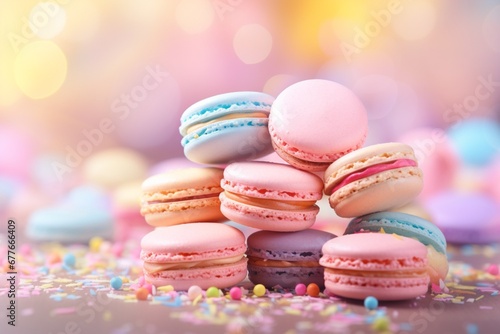 Macaroons on pink background delicious dessert