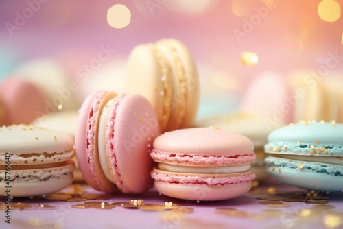 Macaroons on pink background delicious dessert
