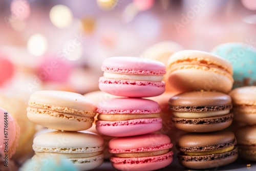 Macaroons on pink background delicious dessert