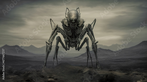 Alien Creature Insect Visit Earth in the Desert Wallpaper Poster Background Cover Digital Art AI Generative Illustration Graphic © Korea Saii