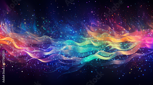 Digital rainbow with waves and light over an abstract background. Generative ai