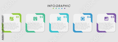 Business infographic label design template with 5 options or steps.