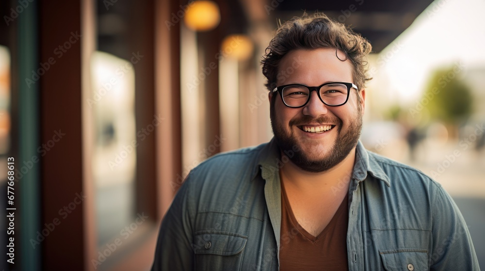 Obraz premium Emotions and health concept, Plus sized man smiling portrait standing, cheerful man