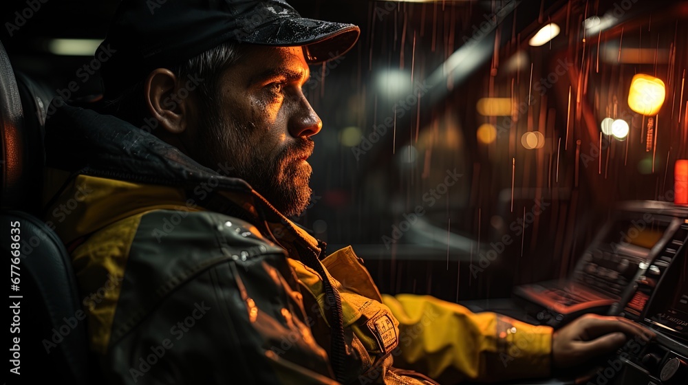 Taxi driver driving his taxi on a rainy day. Taxi driver driving his taxi on a rainy day.