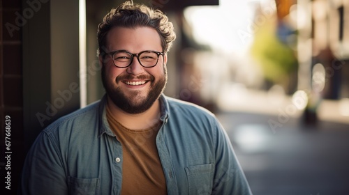 Emotions and health concept, Plus sized man smiling portrait standing, cheerful man