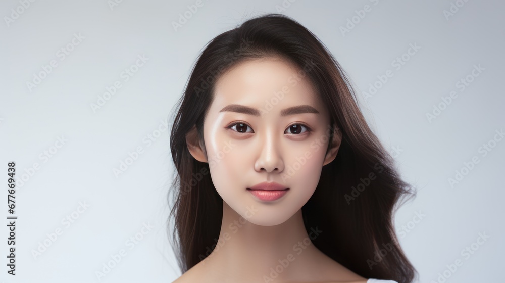 Portrait of Beautiful young asian woman with clean fresh skin on white background Portrait of Beautiful young asian woman with clean fresh skin on white background