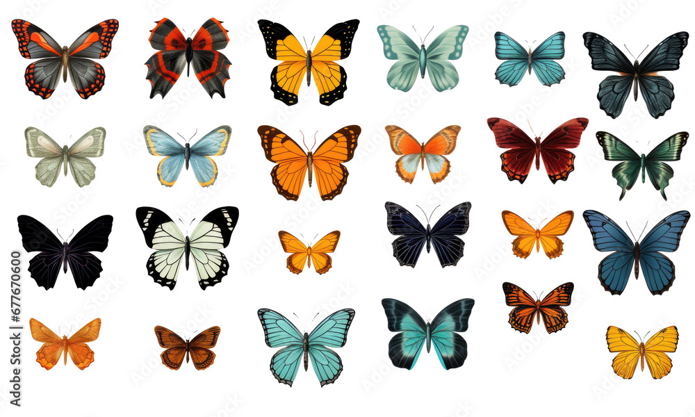 set of butterflies isolated on transparent background set of butterflies isolated on transparent background