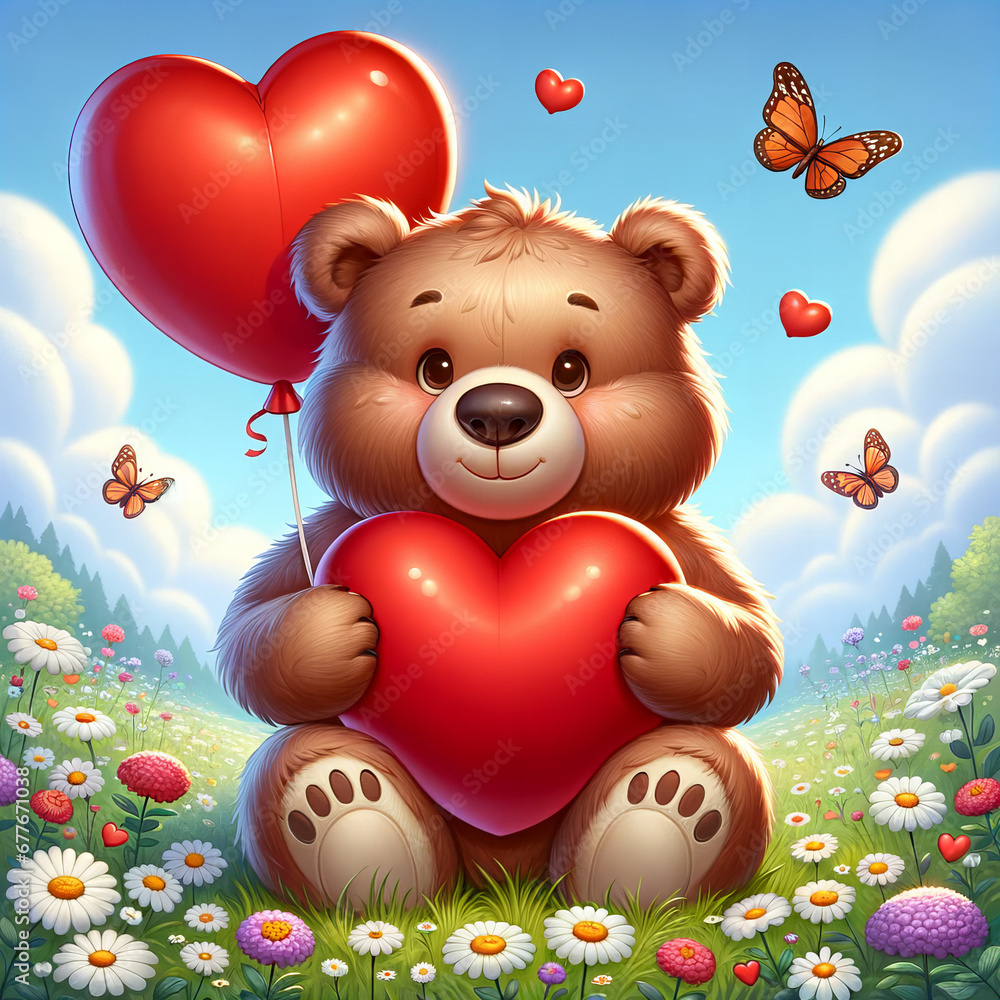 Obraz premium A bear in the land of love, celebrating Valentine's