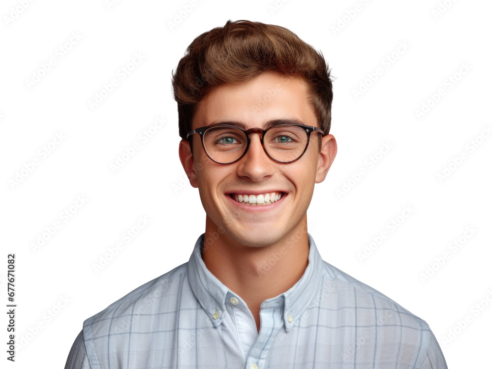 White American male student wearing glasses isolated on transparent background