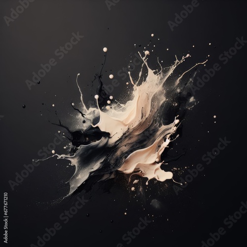abstract black white splash on black background