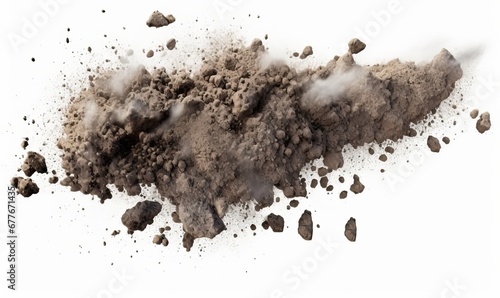 falling rocky debris with dust, isolated on white background, Generative AI
