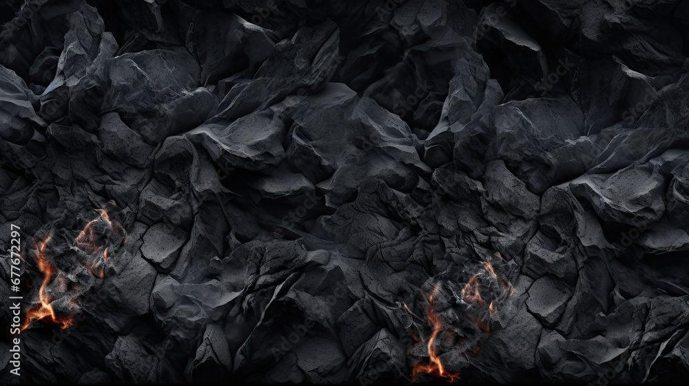 Black rock texture with fire