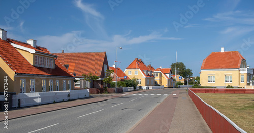 Obraz na płótnie Cityscape of Skagen - most northern town of Denmark (North Jutland, Nordjylland). Summer view of the street with classic danish houses. w salonie