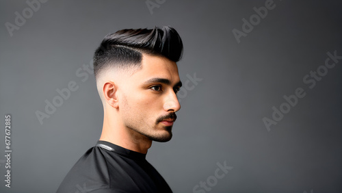 Man with short fringe up hairstyle - profile view photo
