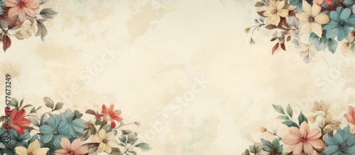 The vintage floral pattern on the old paper background adds a touch of retro beauty to the fashion design with its delicate flower textures and nostalgic green hues merging nature and grunge