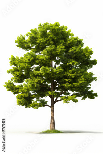 Tree with green leaves on white background photo - realistic.