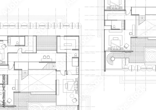 Floor plan designed building on the drawing. 