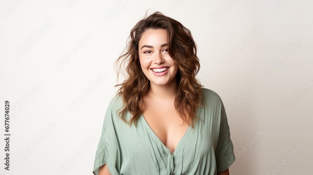 Portrait of Young plus size girl smiling happy standing white background Portrait of Young plus size girl smiling happy standing white background