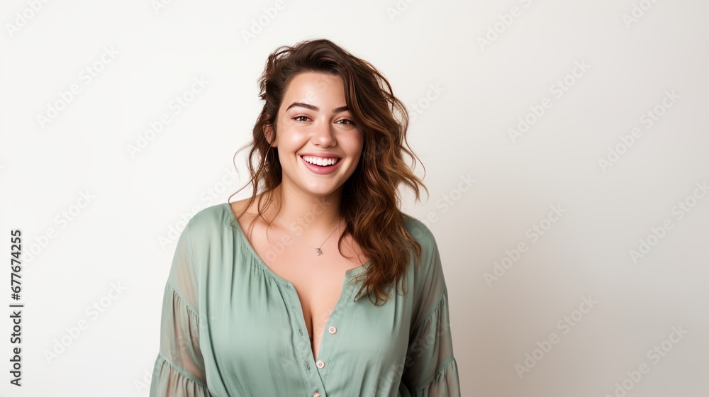 Obraz premium Portrait of Young plus size girl smiling happy standing white background