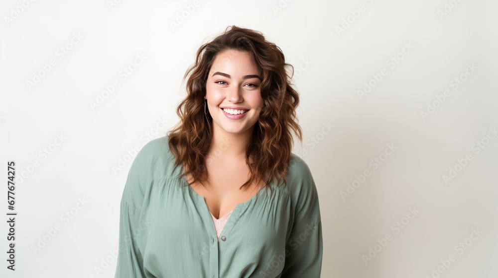 Portrait of Young plus size girl smiling happy standing white background Portrait of Young plus size girl smiling happy standing white background