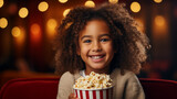 person with a popcorn. funny creative concept of film screening, film industry, film awards, oscar award. banner