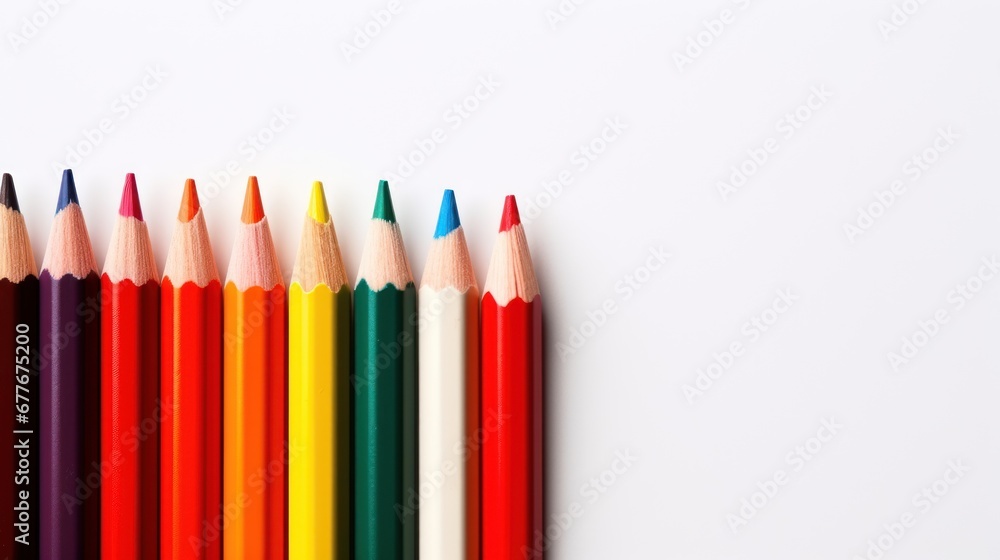 Background of school supplies concept,Top view of Color pencils on minimal and clean background. Background of school supplies concept,Top view of Color pencils on minimal and clean background.